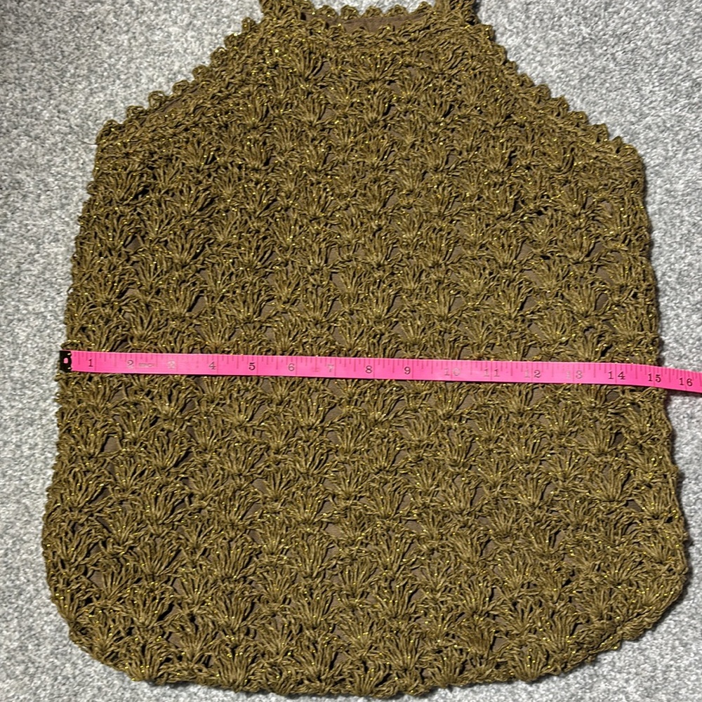 Slouchy Brown Crochet Bag gold sparkle y2k trendy handbag iconic 2000’s purse - Picture 8 of 8